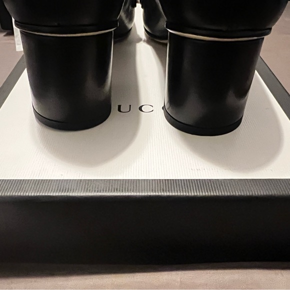 NEW GUCCI shoes heels pumps Black Leather Sylvie Web Stripe Chain Block Size 38 - Picture 11 of 11